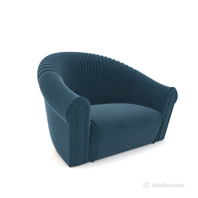 Deep Blue Single Sofa With Pleated Design And Rounded Armrests 3d model 