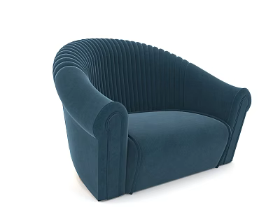 Deep Blue Single Sofa With Pleated Design And Rounded Armrests 3d model