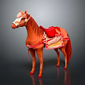 Elegant Brown Horse Adorned With Red Embroidered Saddle And Decorative Bridle