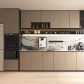 Modern Pantry Interior Design With Wooden Cabinets Marble Countertop And Coffee Machine Shelves