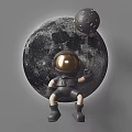 Creative Space Theme Wall Lamp With Astronaut Figure And Moon Backdrop 3d model
