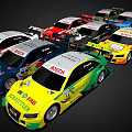 Colorful Audi Race Cars Lined Up With Sponsor Logos For Racing Event