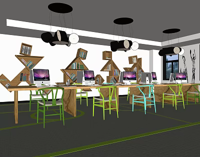 modern public office area basketball office desk bookcase 3d model