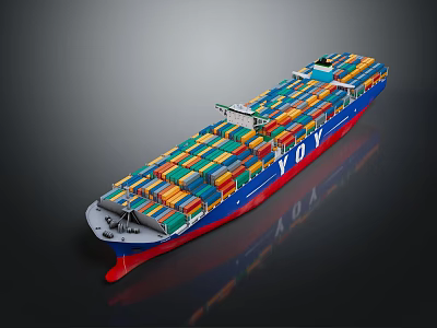 Large Container Ship With Colorful Containers And YOY Name On Deck 3d model