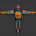 Game Movie Character In Blue And Orange Spacesuit With Transparent Helmet Bearded Arms Outstretched Red Boots