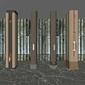Modern Interior Wall Sconces On Columns With Stone Wall And Warm Lighting