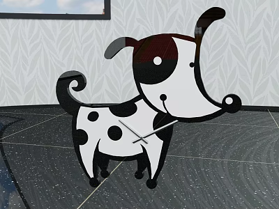 Cartoon Dog Shaped Clock With Black White Spots Curly Tail And Decorative Design 3d model