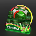 Commercial TSINGTAO Beer Display Stand With 120th Anniversary Green Curved Design And Bottled Arrangement