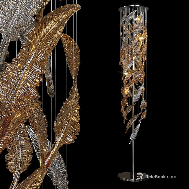 Modern Gold Leaf Design Floor Lamp With Elegant Metal Structure For Living Room 3d model 
