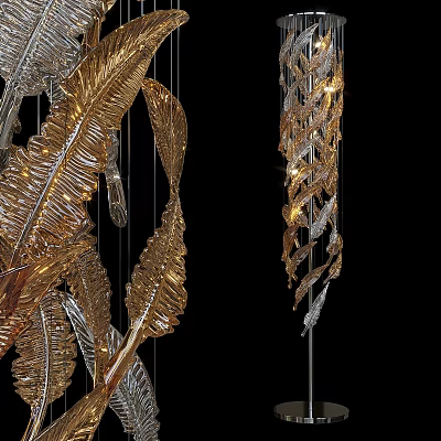 Modern Gold Leaf Design Floor Lamp With Elegant Metal Structure For Living Room 3d model