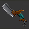 Serrated Blade Knife With Orange Handle Green Wrapped Grip And Metal Ring