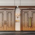 Luxury Golden Entrance Doors with Ornate Carvings Wall Lamps and Elegant Handles