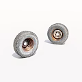 Two Old Worn Tires with Metal Rims on White Background