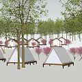 Forest Camping Area With Tents Vehicles And Dense Green Trees Layout