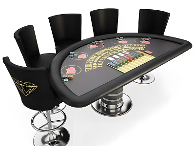 Premium Poker Entertainment Table With Four Black Chairs Poker Cards And Chips 3d model