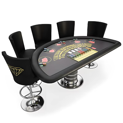 Premium Poker Entertainment Table With Four Black Chairs Poker Cards And Chips 3d model