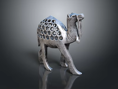 Intricate Metal Camel Sculpture With Hollow Circular Patterns And Detailed Carving 3d model