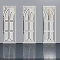 Three White Hinged Doors with Arched Top Panel Design and Gold Handles 3d model