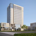 Modern High Rise Office Building Exterior With Glass Curtain Wall And Green Trees Around Plaza
