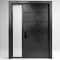 Black Modern Security Door With Glass Panel And Digital Lock Design