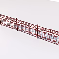 Red Decorative Wrought Iron Railing With Ornate Patterns And Vertical Support Posts 3d model