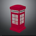 Classic Red Telephone Booth With Glass Windows And Telephone Signage