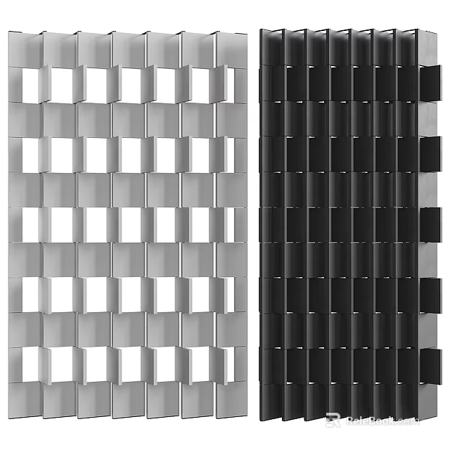 Modern Partition Design With Black And White Square Panels Grid Pattern 3d model