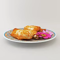 Grilled Chicken Wings Served on a Patterned Plate with Pink and Purple Flowers