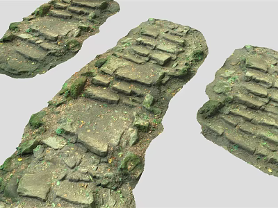 Ancient Moss Covered Stone Stairs Surrounded by Natural Stones and Earthy Terrain 3d model
