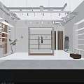 Modern Fashion Clothing Store Front with Glass Windows Mannequins Green Plants and Display Racks