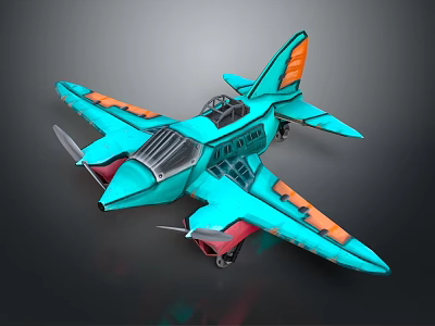 Turquoise Passenger Plane Featuring Orange Accents Streamlined Body Unique Wings And Cockpit Details 3d model