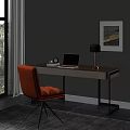 Modern Wooden Desk With Laptop Table Lamp And Orange Chair In Natural Light