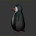 Cute Cartoon Style Penguin With Red Crest Black White Body And Red Feet
