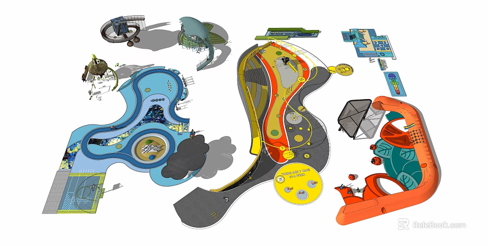 Colorful Playground Design With Curved Structures And Various Play Elements 3d model