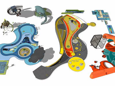 Colorful Playground Design With Curved Structures And Various Play Elements 3d model