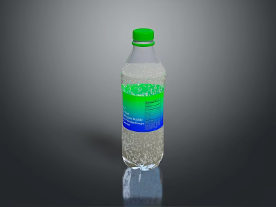 Refreshing Sparkling Water In Transparent Plastic Bottle With Green Cap And Blue Green Label 3d model