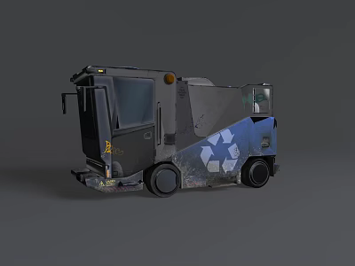 Blue And Gray Recycling Truck With Recycle Symbol And Industrial Cab Design 3d model