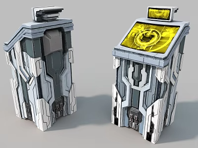 Smart Machines With Futuristic Metallic Design And Yellow Display Screen Featuring Circular Pattern 3d model