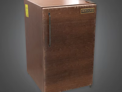 Vintage Brown Refrigerator Freezer With Wood Grain Surface Single Door And Record Label 3d model