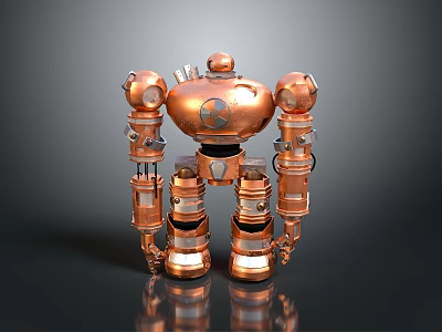 Futuristic Copper Mechanical Robot With Detailed Metallic Structure And Articulated Joints 3d model