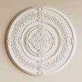 White Decorative Ceiling Medallion With Intricate Floral And Leaf Patterns 3d model