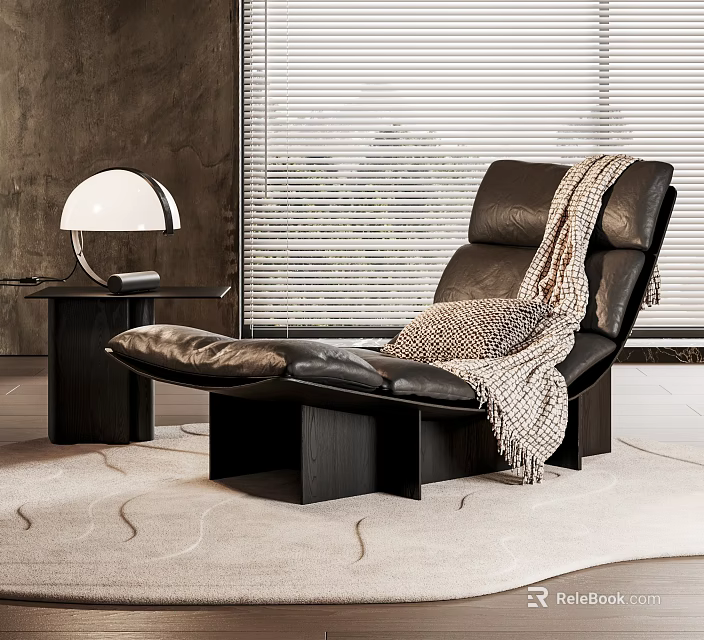 Modern High Quality Leather Chaise Lounge With Soft Knitted Throw Blanket For Cozy Home Space 3d model 