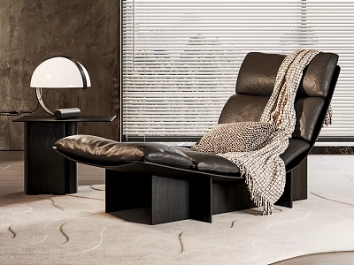 Modern High Quality Leather Chaise Lounge With Soft Knitted Throw Blanket For Cozy Home Space 3d model