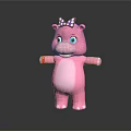 Cute Pink Hippo Doll With Purple Bow And Blue Eyes Outstretched Arms Design