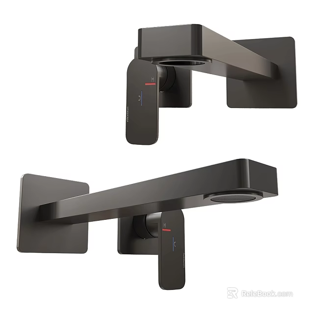 Modern Wall Mounted Black Faucet With Temperature Control And Red Blue Indicators 3d model 
