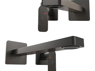 Modern Wall Mounted Black Faucet With Temperature Control And Red Blue Indicators 3d model