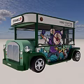 Green And White Ice Cream Food Truck With Transparent Window And Decorative Waves