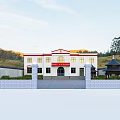 People's Court Building Exterior With White Facade Red Accents Main Entrance Stone Steps And Surrounding Greenery