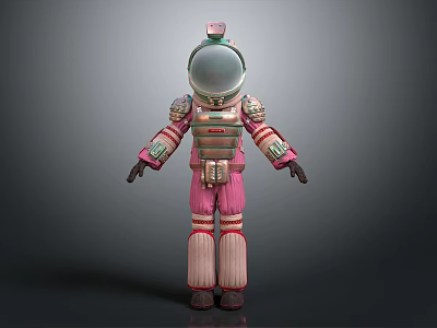 Vintage Astronaut Suit With Pink Red Stripes Transparent Helmet And Metallic Details 3d model