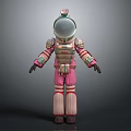 Vintage Astronaut Suit With Pink Red Stripes Transparent Helmet And Metallic Details